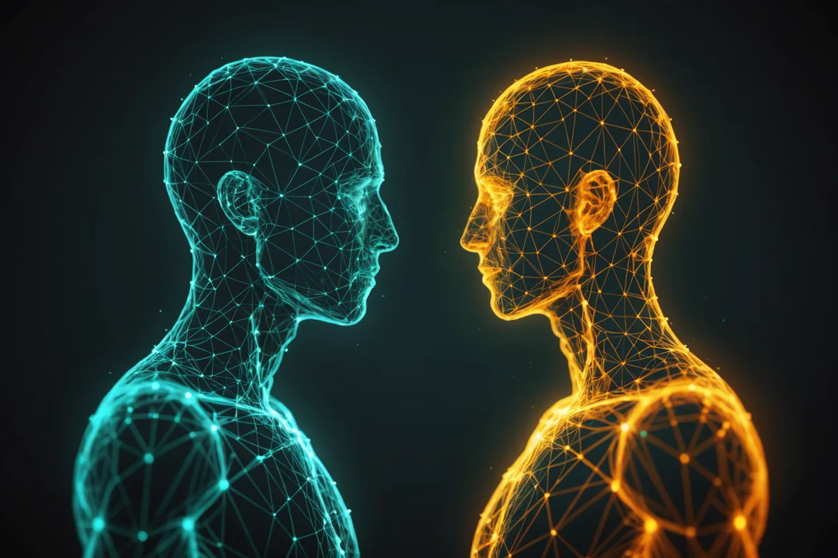 Abstract visual representing a digital twin and AI coaching layer